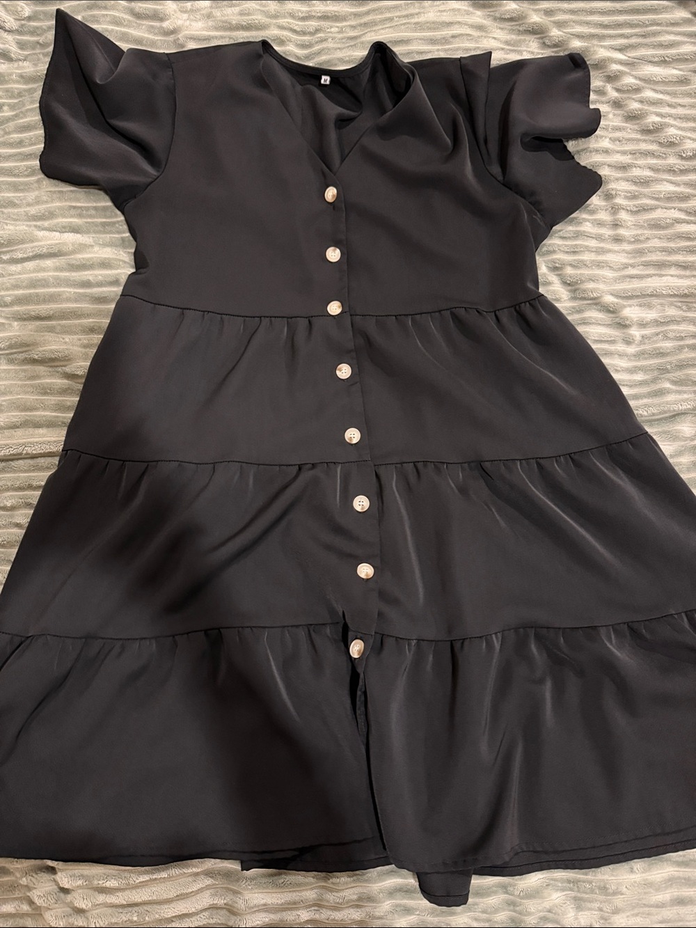 Women's Black Tiered Button-Front Mini Dress